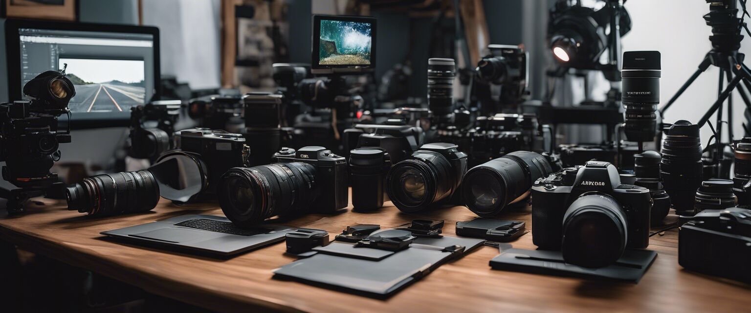 Photography setup showing cameras and lighting equipment